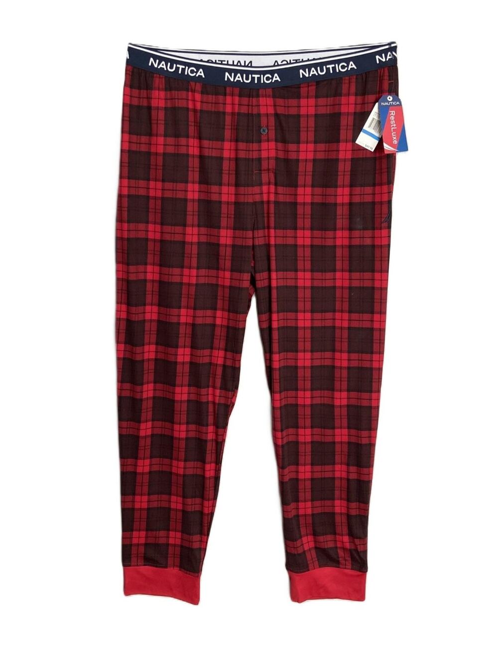 Nautica Sleep Pant Men's Medium RestLuxe Elastic Waist Pockets Red/Black Ck NWT